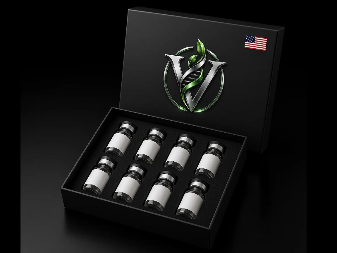 Open black Veridian kit box holding eight vials