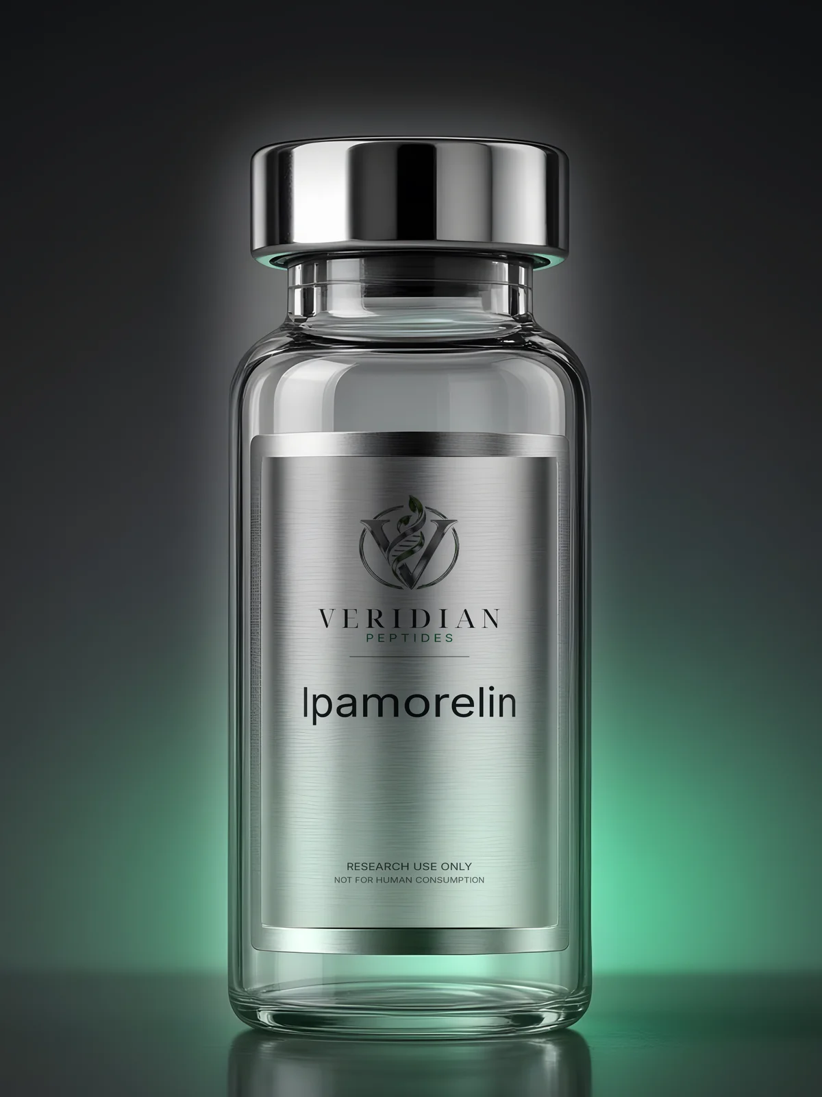 Ipamorelin vial with Veridian label, lyophilized powder